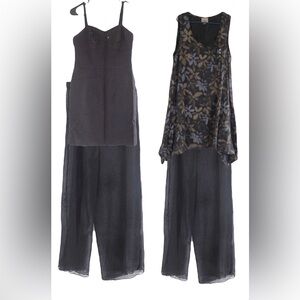 Vintage  Womens Capri Pants Sz L Black Sheer Black  embroidered